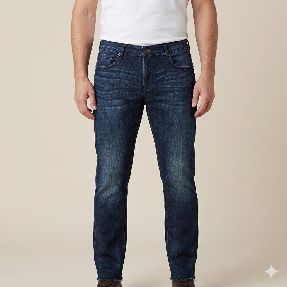 Seven7 Super Slim Jeans‎ Dark Wash Raw Hem Whiskered 38x34